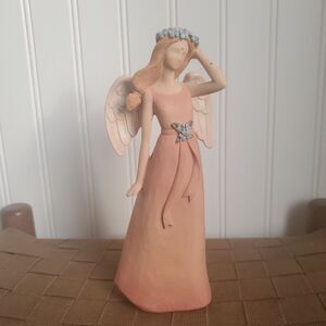 Willow Style Angel Figurine Hand Carved Look Wood Tone 8″ Vintage Decor